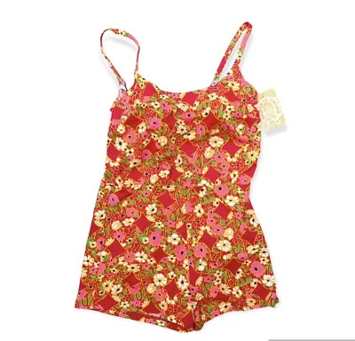 Mujer Traje De Baño Mameluco Vintage Brillante Floral Años 60/70 Psicodélico una Pieza Foto 1 de 4
