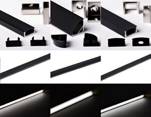 Noir Series Profil Aluminium Noir Pour Bandes Strip LED Barre + Couverture Noire