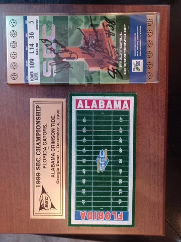 ALABAMA FOOTBALL VS FLORIDA 1999 SEC CHAMPIONSHIP PLAQUE WITH SIGNED TICKET Cover
