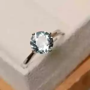 AAA 2.00 Ct Natural Aquamarine & Moissanite Engagement Ring 14K White Gold solid - Picture 1 of 7