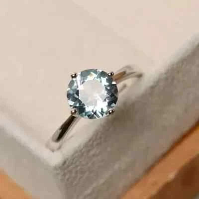AAA 2.00 Ct Natural Aquamarine & Moissanite Engagement Ring 14K White Gold solid - Image 1 of 4