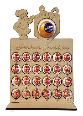 Santa Present Christmas Advent Calendar Stand Chocolate Orange & Lindt Baubles - Image 1 of 3