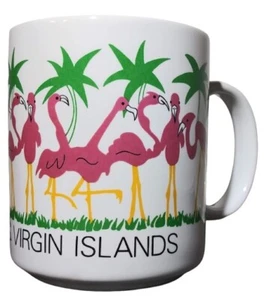 US Virgin Island Souvenir Pink Flamingos Coffee Mug 9 FL OZ White Ceramic Cup - Picture 1 of 11