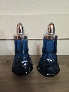 Vintage Viking Glass Georgian Bluenique Blue Salt and Pepper Shakers - Picture 1 of 7