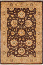 Traditional Hand-Knotted Bordered Carpet 4'1" x 6'1" Wool Area Rug