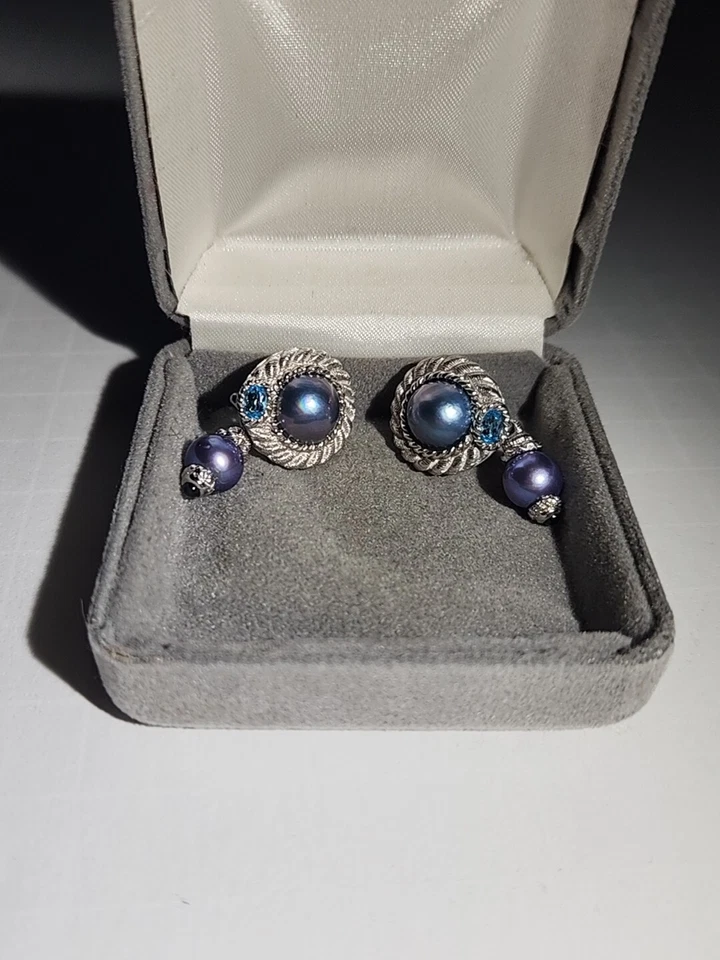 Judith Ripka Sterling .925 Blue Mabe Topaz Clip Earrings - Image 1 of 3