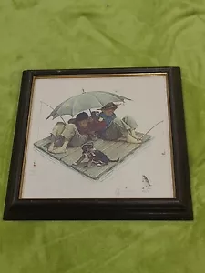 Vintage Norman Rockwell Print Framed 14" x 14" Boys Fishing w/Dog on Raft - Picture 1 of 8