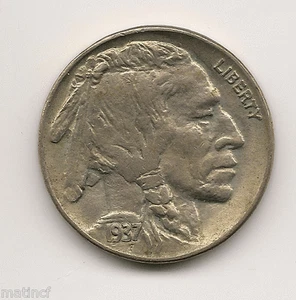 Büffelnickel 1937 ..Original Münze mit Vollhorn und Datum - Bild 1 von 2