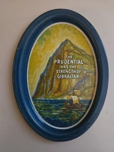 VTG METAL TIP TRAY BLUE TRIM PRUDENTIAL HAS THE STRENGTH OF GIBRALTER3.5" X 2.5" - Picture 1 of 3