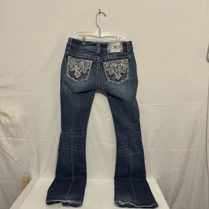 Vintage Miss Me Jeans Damen 27 Blau Medium Signature Boot Leder Strass - Bild 1 von 19