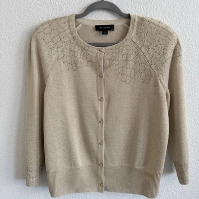 Suéter Cárdigan St. John Talla 14 Dorado Lurex Cuentas Cristal Botón Foto 1 de 4