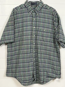 Arrow Men’s Vintage Short Sleeve Button Up Shirt Blue Green Size XL 100% Cotton - Picture 1 of 10