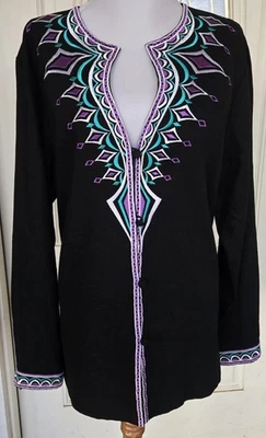 Chaqueta BOB MACKIE Usable Arte Bordado Lino Rayón Poliéster Años 90 Talla L Foto 1 de 4