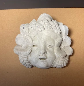Antique Victorian Cherub or Angel Garden Ornament ~Floral Mask~Flowers~Plaque~6” - Picture 1 of 12