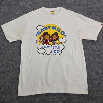 Camisa Bape A Bathing Ape Talla Grande Bape Baby Milo Baby Lisa Blanca DESCOLORACIÓN Foto 1 de 4