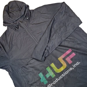 Huf Productions Worldwide Wire Frame Anorak Black Size XL 3/4 Zip Jacket C8 - Picture 1 of 15