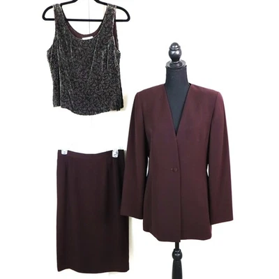 Vintage Y2K Albert Nipon Evening Brown Skirt Suit Formal 3 Piece SET Tank 8 - Image 1 of 4