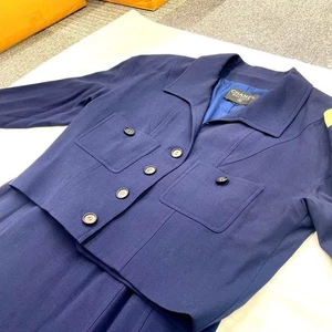 CHANEL Navy Womens Suit Set with Gold Button Authentic Japanese Item Good - Picture 1 of 10