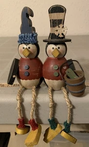 Vintage Anthropomorphic Penguin Shelf Sitters Wooden Dangling Legs Seasonal - Picture 1 of 6