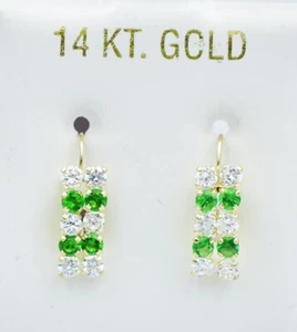 LAB CREATED PERIDOT & WHITE SAPPHIRE DANGLING EARRINGS 14K YELLOW GOLD - NWT - Picture 1 of 3