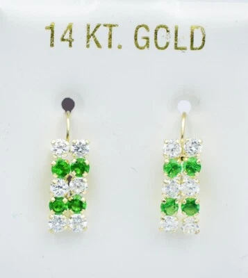 LAB CREATED PERIDOT & WHITE SAPPHIRE DANGLING EARRINGS 14K YELLOW GOLD - NWT - Image 1 of 3