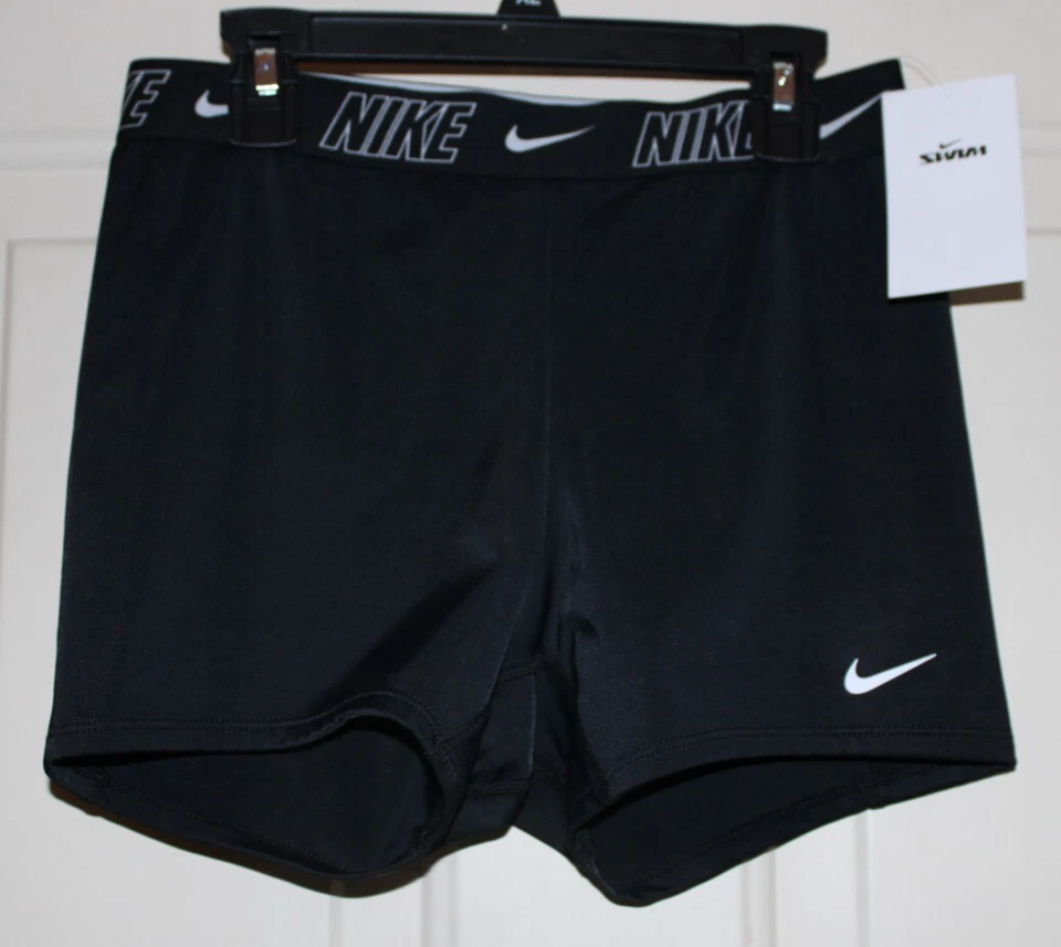 Nike Swim Fusion Logo Tape 3" Kickshort Black NESSD187-001 Women’s Size M