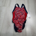 NIKE Racerback Tank Competition Swimsuit navy blue red silver  Size 30 one piece