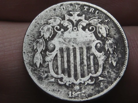 1872 Shield Nickel 5 Cent Piece- Fine/VF Details, DDO, Double Die Obverse Cover