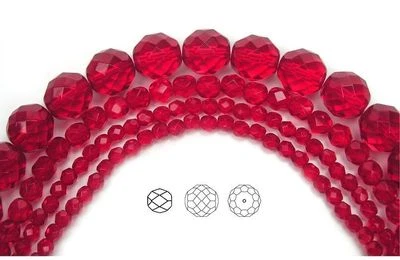 Cuentas de vidrio facetadas redondas pulidas al fuego checas en color rojo claro Siam Foto 1 de 4