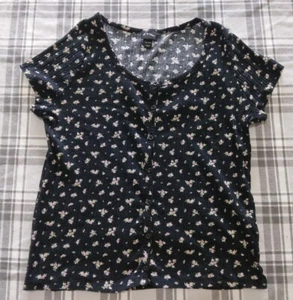 Art Class Girls Floral on Black Button Front Short Sleeve Top Blouse Size XXL - Picture 1 of 8