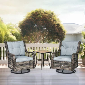 3PC Patio Swivel Glider Rocker Wicker Bistro Furniture Conversation Chairs - Picture 1 of 11