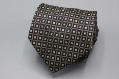 Gravata de seda BARNEYS NEW YORK. Azul com geométrico amarelo vermelho. Feito à mão na Itália. - Imagem 1 de 4