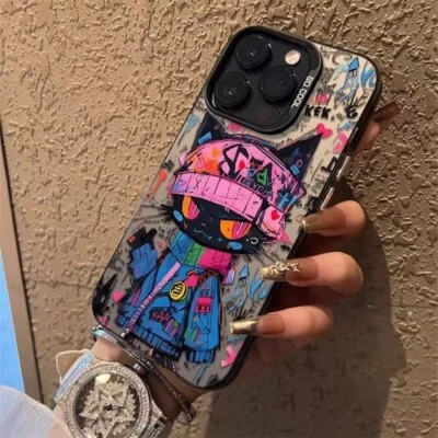 Graffiti Cat Phone Case For iPhone 16 Pro Max 15 14 13 12 Mini 11 XR XS 8 Cover - Image 1 of 4