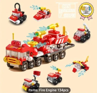 6 in 1 Building Blocks Red Fire Rescue Truck Brand Compatible Birthday Gift  - Image 1 of 4