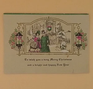 Tarjeta de Navidad vintage en relieve, pareja de lujo compras navideñas - sin usar - Imagen 1 de 2
