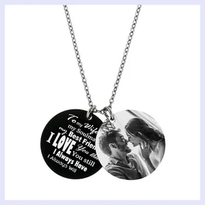 Collar de cadena colgante personalizado grabado foto personalizado redondo a mi esposa - Imagen 1 de 6