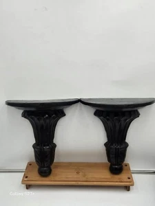 2 Vtg Hand Carved Italian Style Wooden Twin Wall Shelf Sconces 9.75"x 12" - Picture 1 of 7