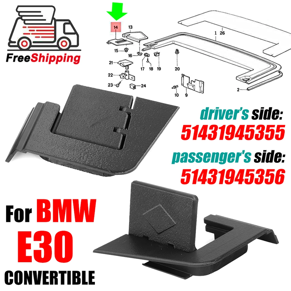 For BMW E30 Convertible Tonneau Folding Top Trim Cover 51431945355 51431945356 Foto 1 de 4