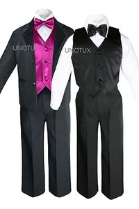 Baby Kid Teen Boys Formal Party 7pc Black Suits Tuxedo Color Satin Vest Tie S-20 - Picture 1 of 57