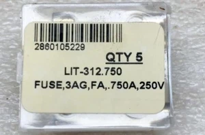 LITTELFUSE 312.750 .750 AMP 3AG FAST ACTING GLASS FUSES- 5 pcs - Picture 1 of 1