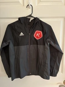 Adidas Black/Gray Zip Up Hooded Windbreaker Richmond Kickers, Youth Small*** - Picture 1 of 10