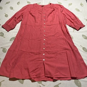 J Jill Tiered Button Front Dress 3/4 Sleeves Sz Large Knee Length Pink.        J - Picture 1 of 15
