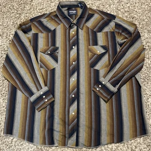 Wrangler Western Pearl Snap Shirt Mens 3X Blue Brown Striped Long Sleeve Pockets - Picture 1 of 8