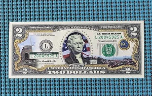 2009 U.S. Virgin Islands Colorized $2 Bill U.S. Legal Tender Currency - Picture 1 of 2