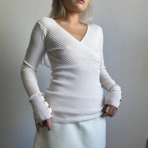 Vintage Guess Cross Front Long Sleeves Rib Knit Wrap Sweater w/ Snap Buttons - Picture 1 of 10