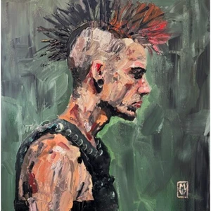 Original Punk Rock in New York Mohawk Man Impasto Portrait Painting Canvas Art - Picture 1 of 2