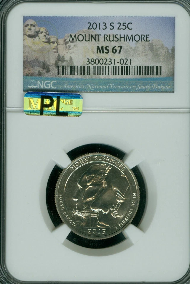 2013 S MOUNT RUSHMORE LOGO QUARTER NGC MS67 PQ MAC PL 2ND FINEST MAC SPOTLESS* - Image 1 of 2