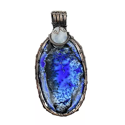 Colgante envolvente de alambre de piedra lunar arco iris ópalo dendrita azul natural ovalado de cobre Foto 1 de 4