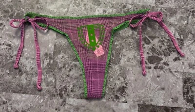 NWT VICTORIA'S SECRET PINK XS/S PLAID SIDE TIE MESH VINTAGE RARE THONG PANTIES - Image 1 of 4