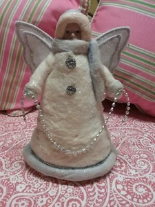 Shabby Chic/Primative Angel. Felt/Cloth. Ivory, Light Periwinkle Blue & Silver - Picture 1 of 6